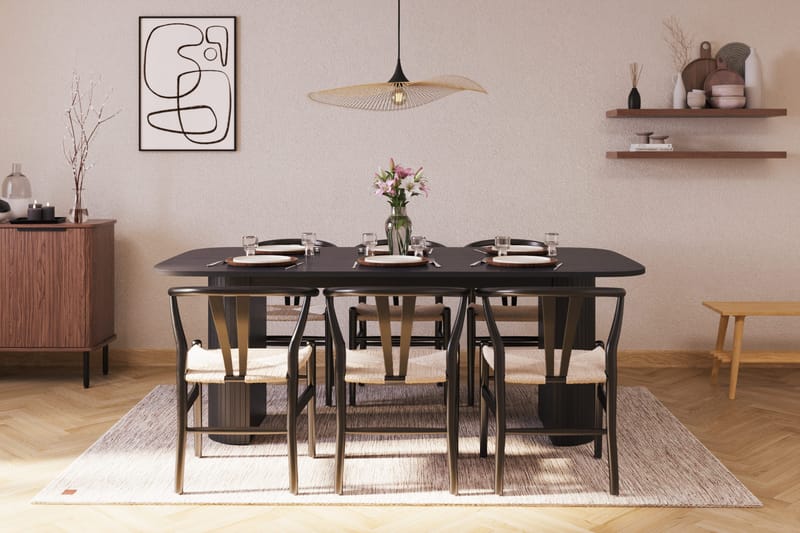 Kopparbo Matgrupp 200 cm med 6 Dastoori Matstol - 2220067-6,2229284-1 - Svart - Möbler - Matplats - Matgrupp & matbord med stolar