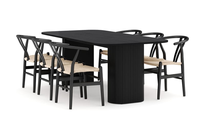 Kopparbo Matgrupp 200 cm med 6 Dastoori Matstol - 2220067-6,2229284-1, Svart