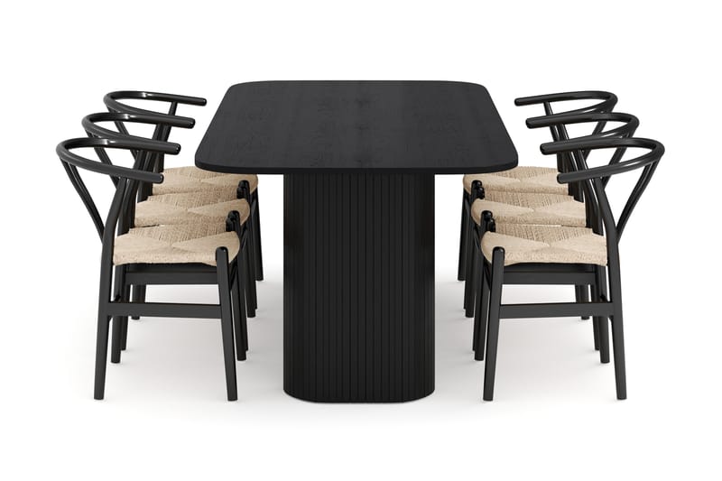 Kopparbo Matgrupp 200 cm med 6 Dastoori Matstol - 2220067-6,2229284-1 - Svart - Möbler - Matplats - Matgrupp & matbord med stolar