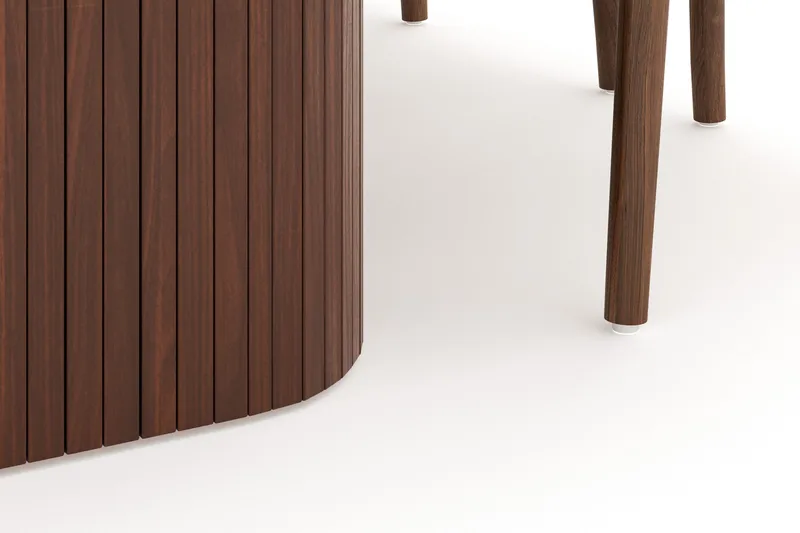 Kopparbo Matgrupp 200 cm med 6 Dastoori Matstol - Brun / Beige / Trä / Ribbad - Möbler - Matplats - Matgrupp & matbord med stolar