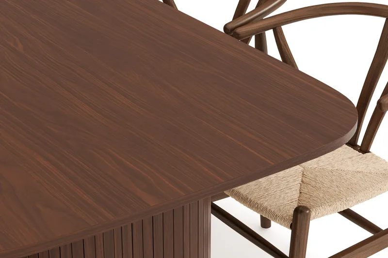 Kopparbo Matgrupp 200 cm med 6 Dastoori Matstol - Brun / Beige / Trä / Ribbad - Möbler - Matplats - Matgrupp & matbord med stolar