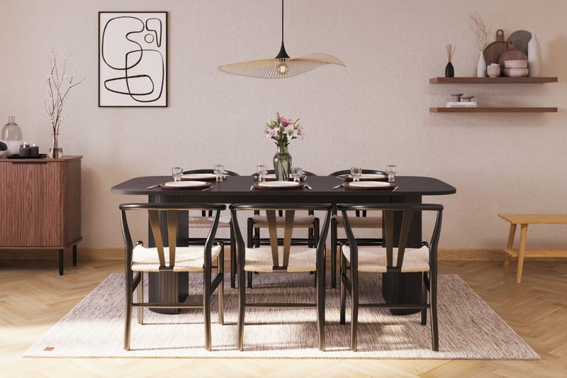 Kopparbo Matgrupp 200 cm med 6 Dastoori Matstolar - Svart - Möbler - Matplats - Matgrupp & matbord med stolar
