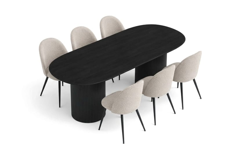 Kopparbo Matgrupp 220 cm oval med 6 Nibe Plus Mastolar - Svartlaserad ek - Möbler - Matplats - Matgrupp & matbord med stolar