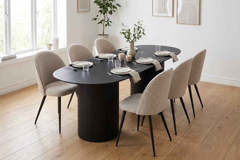 Kopparbo Matgrupp 220 cm oval med 6 Nibe Plus Mastolar - Svartlaserad ek - Möbler - Matplats - Matgrupp & matbord med stolar