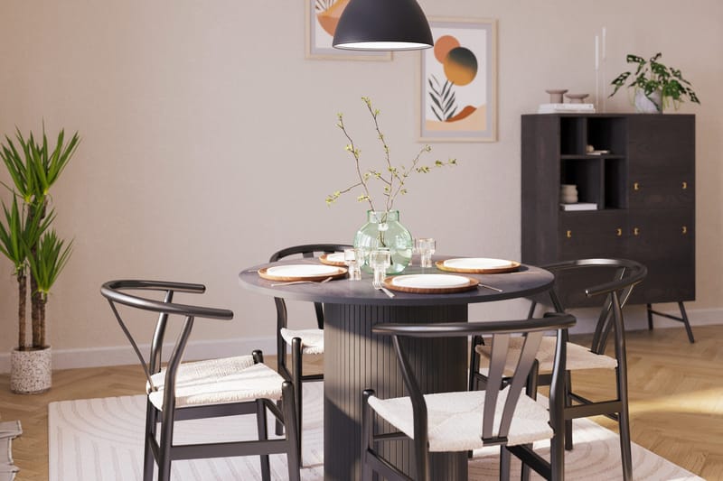 Kopparbo Matgrupp förlängningsbart 106-156 cm Rund med 4 Dastoori Matstol - 2220067-4,2229314-1 - Svart - Möbler - Matplats - Matgrupp & matbord med stolar