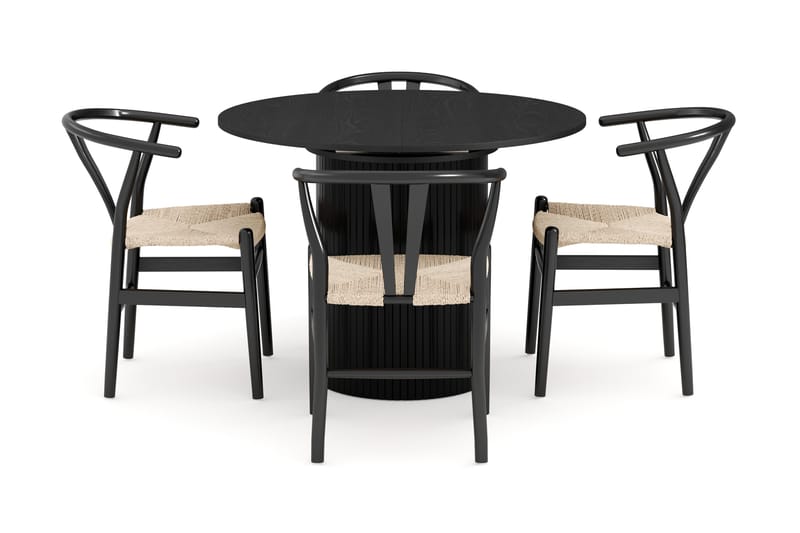 Kopparbo Matgrupp förlängningsbart 106-156 cm Rund med 4 Dastoori Matstol - 2220067-4,2229314-1 - Svart - Möbler - Matplats - Matgrupp & matbord med stolar