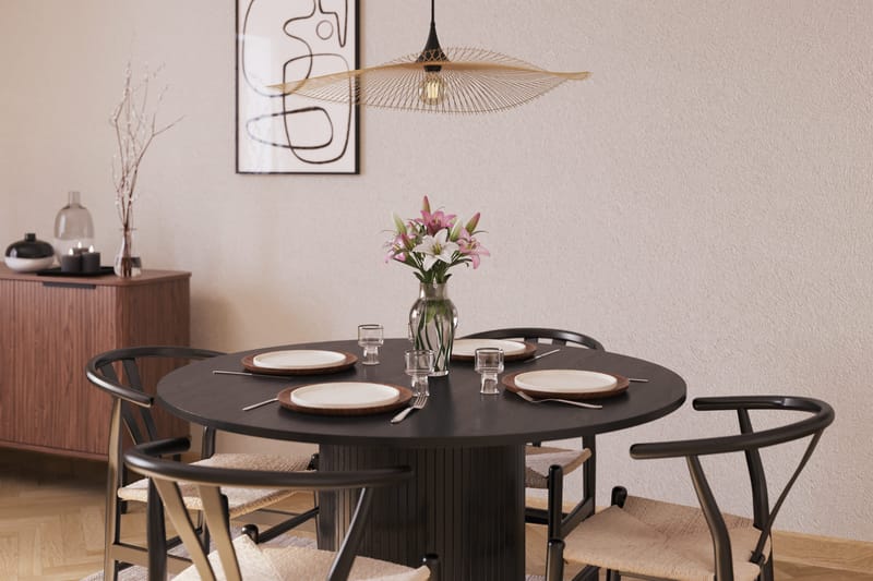 Kopparbo Matgrupp förlängningsbart 130-180 cm Rund med 4 Dastoori Matstol - 2220067-4,2229282-1 - Svart - Möbler - Matplats - Matgrupp & matbord med stolar