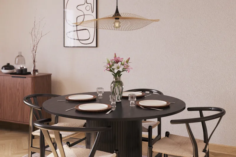 Kopparbo Matgrupp förlängningsbart 130-180 cm Rund med 4 Dastoori Matstol - 2220067-4,2229282-1 - Svart - Möbler - Matplats - Matgrupp & matbord med stolar