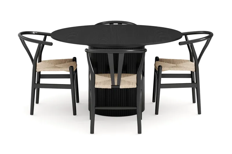 Kopparbo Matgrupp förlängningsbart 130-180 cm Rund med 4 Dastoori Matstol - 2220067-4,2229282-1 - Svart - Möbler - Matplats - Matgrupp & matbord med stolar