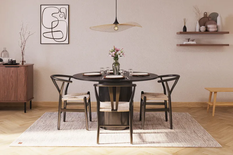 Kopparbo Matgrupp förlängningsbart 130-180 cm Rund med 4 Dastoori Matstol - 2220067-4,2229282-1 - Svart - Möbler - Matplats - Matgrupp & matbord med stolar