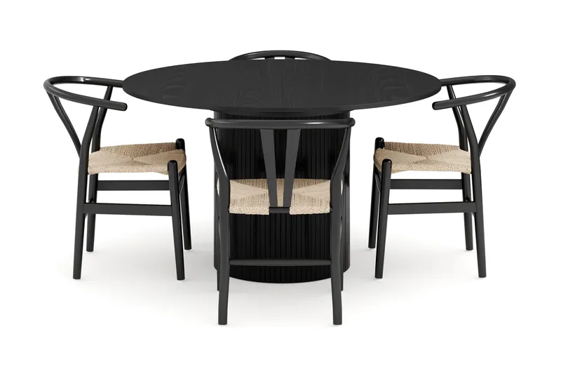 Kopparbo Matgrupp förlängningsbart 130-180 cm Rund med 4 Dastoori Matstol - Möbler - Matplats - Matgrupp & matbord med stolar