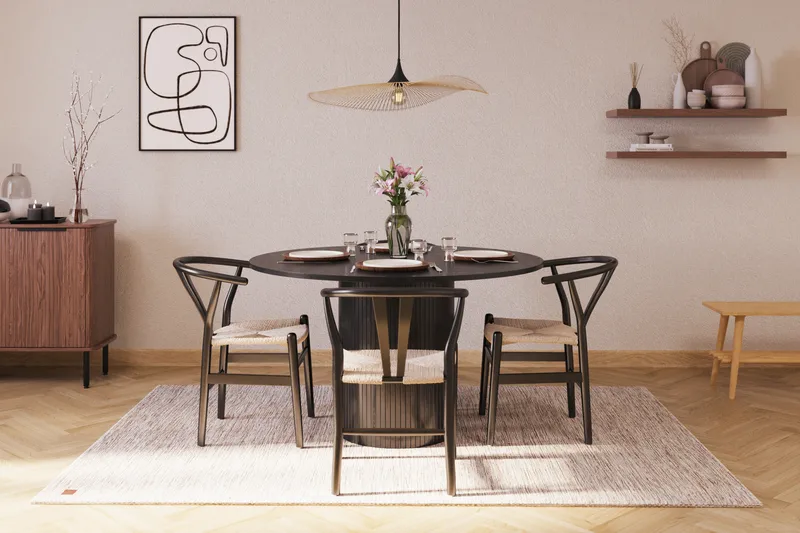 Kopparbo Matgrupp förlängningsbart 130-180 cm Rund med 4 Dastoori Matstol - Möbler - Matplats - Matgrupp & matbord med stolar