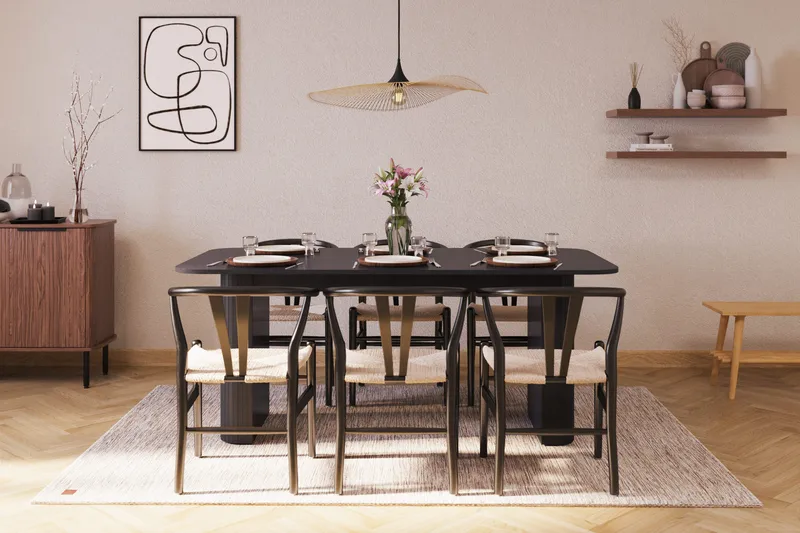 Kopparbo Matgrupp förlängningsbart 180-240 cm med 6 Dastoori Matstol - 2220067-6,2229285-1 - Svart - Möbler - Matplats - Matgrupp & matbord med stolar