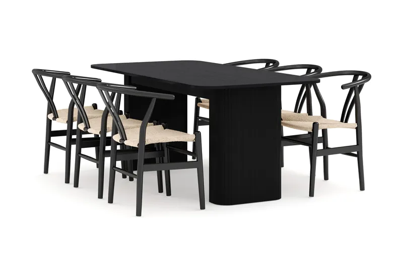 Kopparbo Matgrupp förlängningsbart 180-240 cm med 6 Dastoori Matstol - 2220067-6,2229285-1, Svart