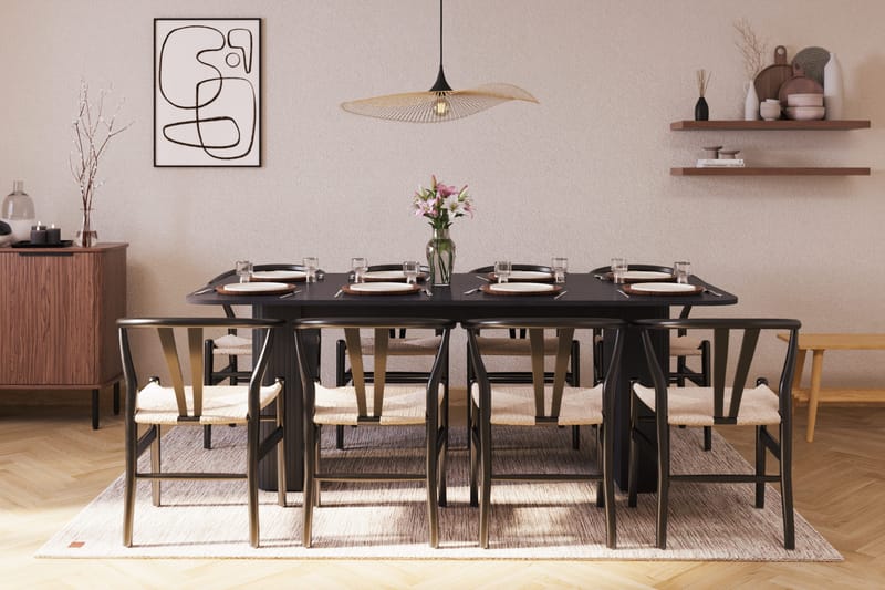 Kopparbo Matgrupp förlängningsbart 200-260 cm med 8 Dastoori Matstol - 2220067-8,2229312-1 - Svart - Möbler - Matplats - Matgrupp & matbord med stolar