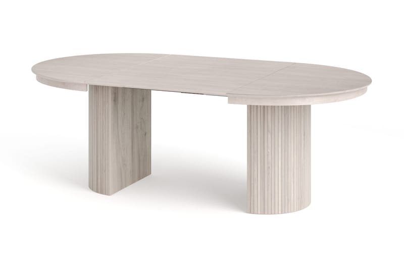 Kopparbo Matgrupp Förlängningsbart runt 120-220 cm Vitlaserad med 4 Amelia Matstolar med Dyna - Vitlaserad/Beige - Möbler - Matplats - Matgrupp & matbord med stolar