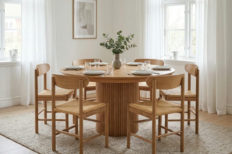 Kopparbo Matgrupp Förlängningsbart runt 140-220 cm Ek med 6 Malte Matstolar - Möbler - Matplats - Matgrupp & matbord med stolar