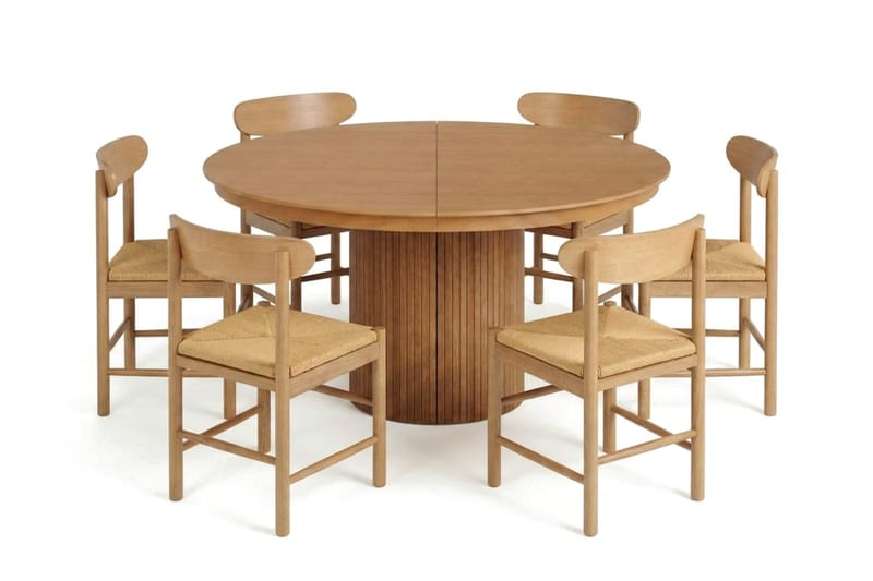 Kopparbo Matgrupp Förlängningsbart runt 140-220 cm Ek med 6 Malte Matstolar - Möbler - Matplats - Matgrupp & matbord med stolar