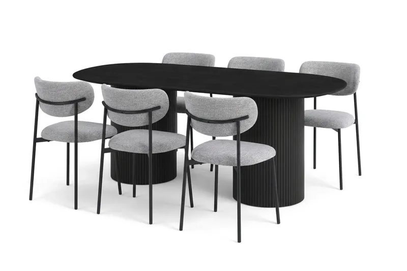 Kopparbo Matgrupp oval 180 cm med 6 Lucy Matstolar, Svartlaserad ek