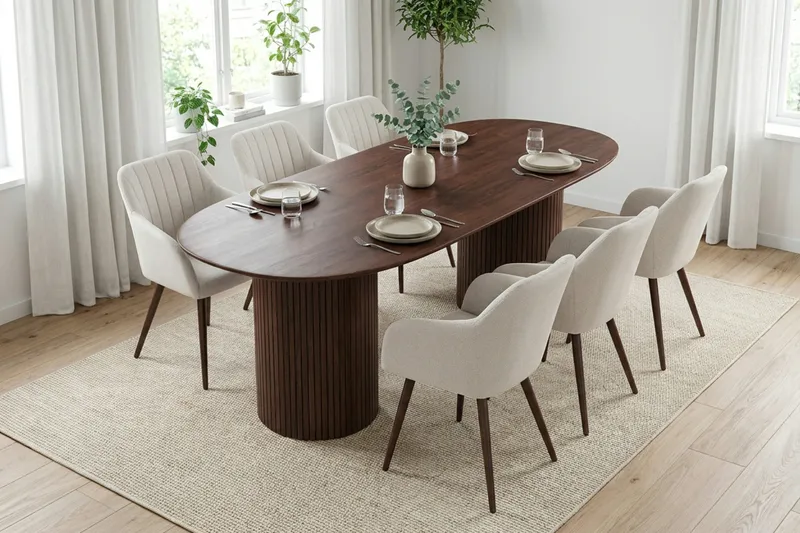 Kopparbo Matgrupp oval 180 cm Valnöt med 6 Filippa Matstolar - Valnöt - Möbler - Matplats - Matgrupp & matbord med stolar