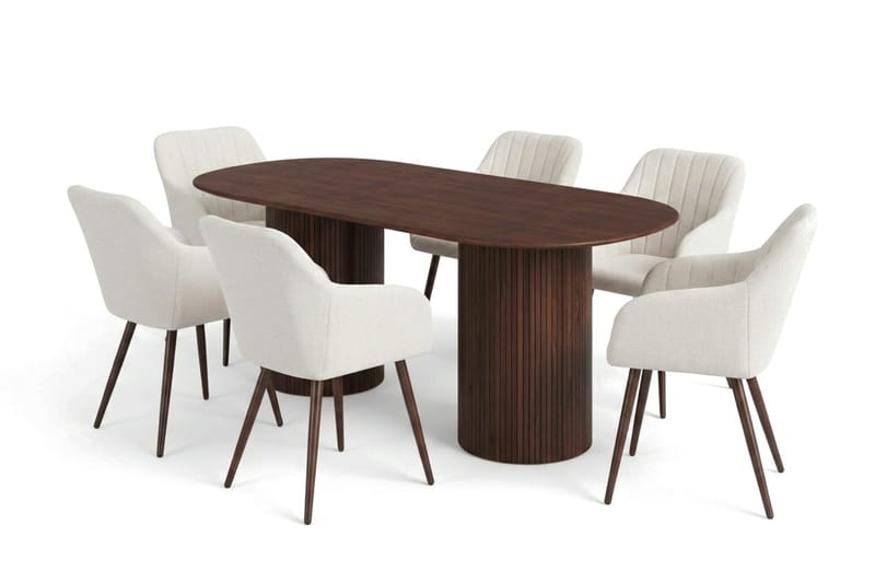 Kopparbo Matgrupp oval 180 cm Valnöt med 6 Filippa Matstolar - Valnöt - Möbler - Matplats - Matgrupp & matbord med stolar