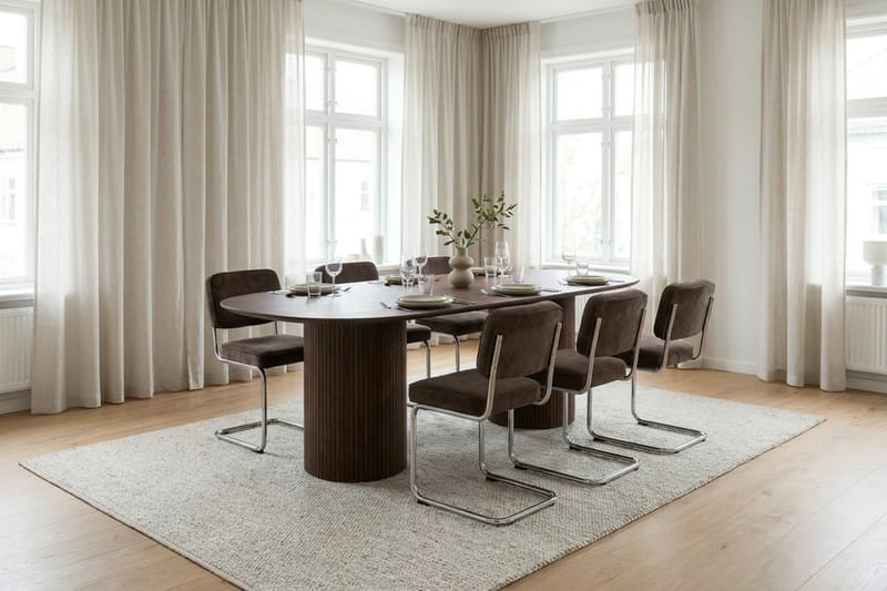 Kopparbo Matgrupp oval 180 cm Valnöt med 6 Milva Matstolar - Valnöt - Möbler - Matplats - Matgrupp & matbord med stolar