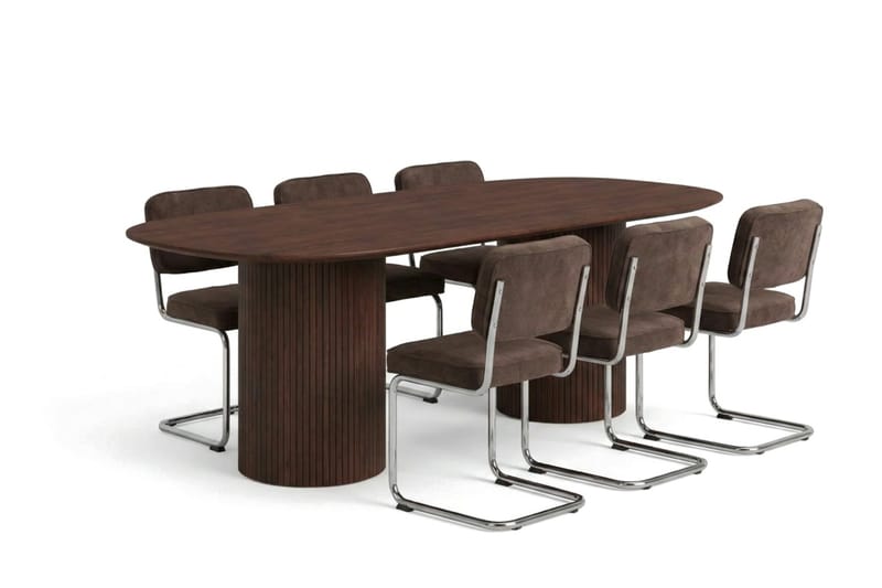Kopparbo Matgrupp oval 180 cm Valnöt med 6 Milva Matstolar - Valnöt - Möbler - Matplats - Matgrupp & matbord med stolar