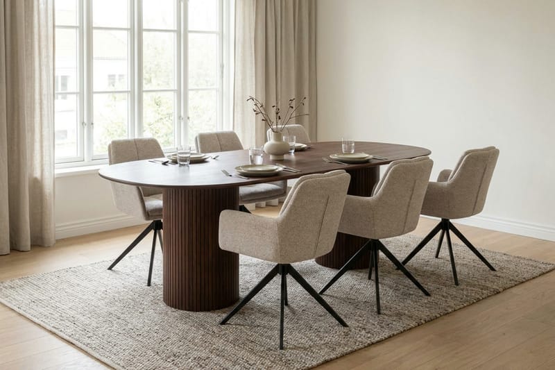 Kopparbo Matgrupp oval 180 cm Valnöt med 6 Torsby Matstolar - Valnöt - Möbler - Matplats - Matgrupp & matbord med stolar