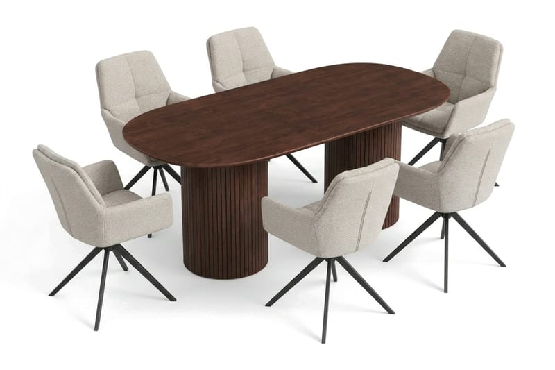 Kopparbo Matgrupp oval 180 cm Valnöt med 6 Torsby Matstolar - Valnöt - Möbler - Matplats - Matgrupp & matbord med stolar