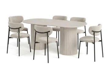Kopparbo Matgrupp oval 180 cm Vitlaserad med 6 Lucy Matstolar - Vitlaserad ek - Möbler - Matplats - Matgrupp & matbord med stolar