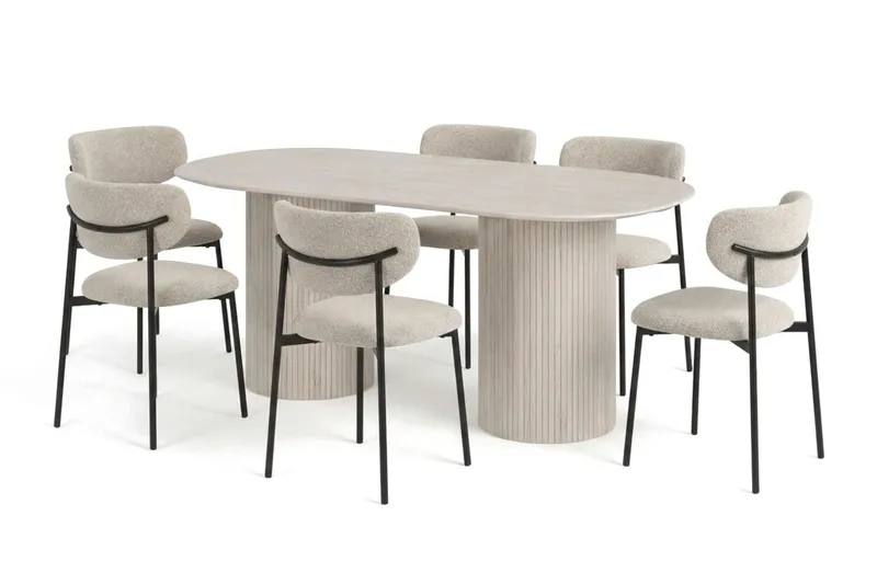 Kopparbo Matgrupp oval 180 cm Vitlaserad med 6 Lucy Matstolar - Vitlaserad ek - Möbler - Matplats - Matgrupp & matbord med stolar