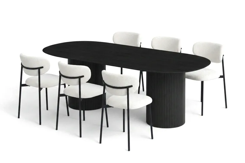 Kopparbo Matgrupp oval 220 cm Svart med 6 Lucy Matstolar, Svart