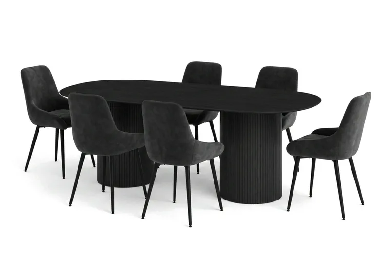 Kopparbo Matgrupp oval 220 cm Svart med 8 Alsarp Matstolar, Svart