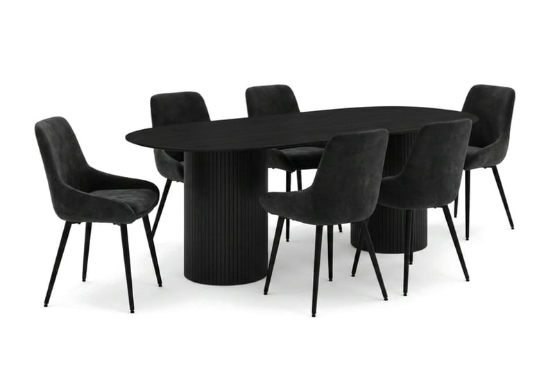 Kopparbo Matgrupp oval 220 cm Svart med 8 Alsarp Matstolar - Svart - Möbler - Matplats - Matgrupp & matbord med stolar