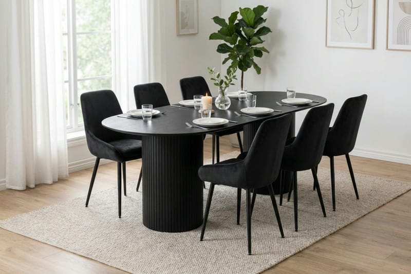Kopparbo Matgrupp oval 220 cm Svart med 8 Alsarp Matstolar - Svart - Möbler - Matplats - Matgrupp & matbord med stolar
