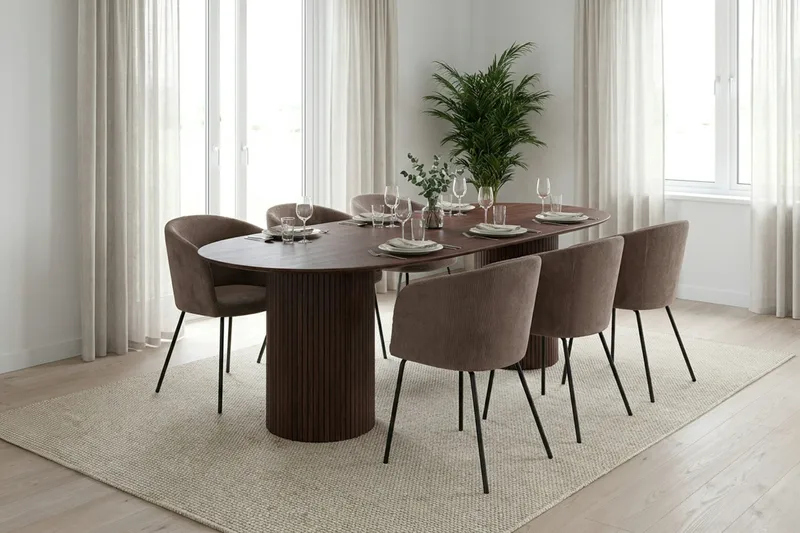 Kopparbo Matgrupp oval 220 cm Valnöt med 6 Berit Matstolar - Valnöt - Möbler - Matplats - Matgrupp & matbord med stolar