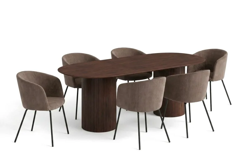 Kopparbo Matgrupp oval 220 cm Valnöt med 6 Berit Matstolar - Valnöt - Möbler - Matplats - Matgrupp & matbord med stolar