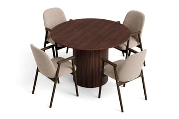 Kopparbo Matgrupp Rund 110 cm med 4 Reciclar Matstolar - Valnöt - Möbler - Matplats - Matgrupp & matbord med stolar