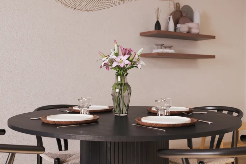 Kopparbo Matgrupp Rund 130 cm med 4 Dastoori Matstol - Möbler - Matplats - Matgrupp & matbord med stolar