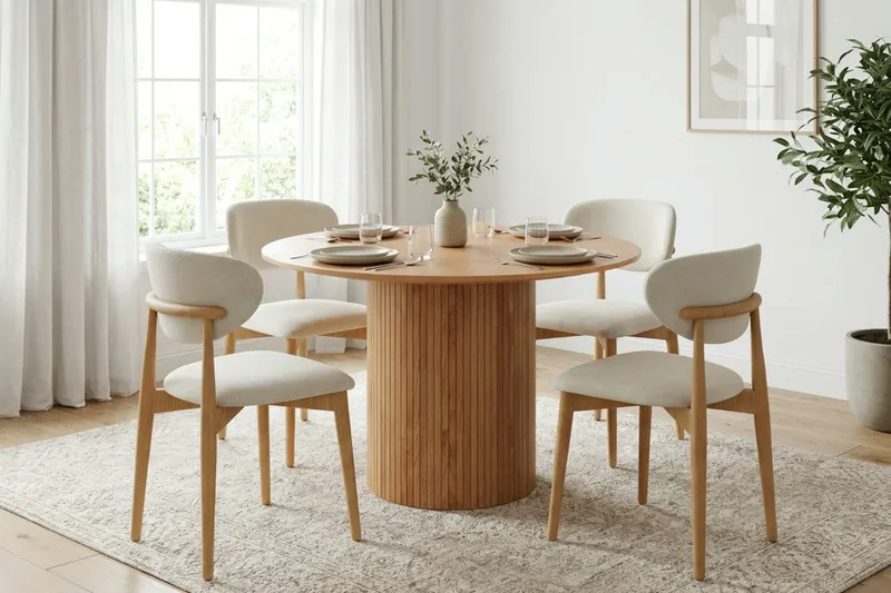 Kopparbo Matgrupp runt 110 cm Ek med 4 Molly Matstolar - Ek - Möbler - Matplats - Matgrupp & matbord med stolar