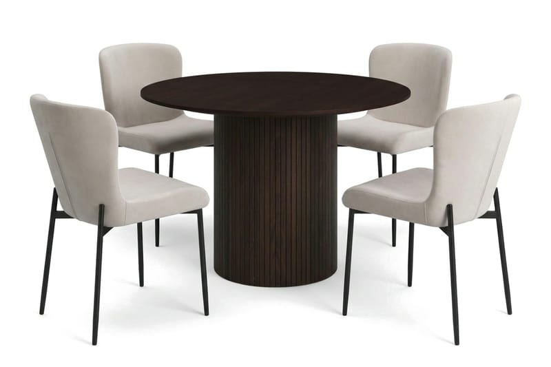 Kopparbo Matgrupp runt 110 cm Rökt Ek med 4 Elsie Matstolar - Rökt ek/Beige - Möbler - Matplats - Matgrupp & matbord med stolar