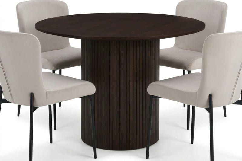 Kopparbo Matgrupp runt 110 cm Rökt Ek med 4 Elsie Matstolar - Rökt ek/Beige - Möbler - Matplats - Matgrupp & matbord med stolar