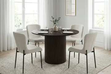 Kopparbo Matgrupp runt 110 cm Rökt Ek med 4 Elsie Matstolar - Rökt ek/Vit - Möbler - Matplats - Matgrupp & matbord med stolar