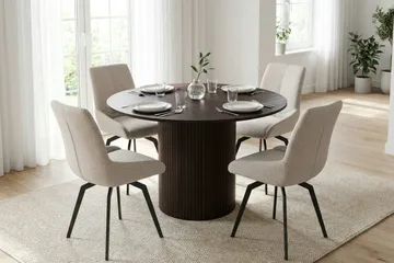 Kopparbo Matgrupp runt 110 cm Rökt Ek med 4 Mora Matstolar - Rökt ek - Möbler - Matplats - Matgrupp & matbord med stolar