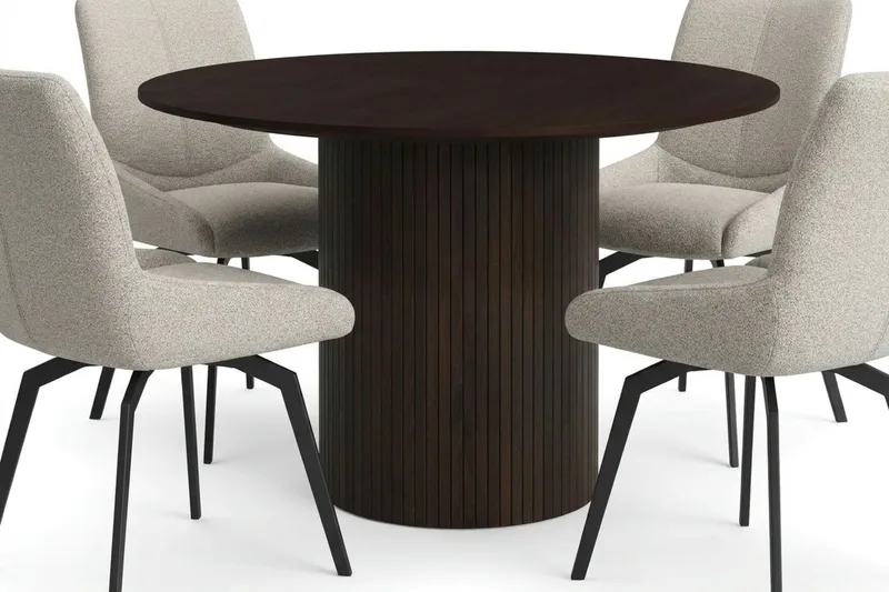 Kopparbo Matgrupp runt 110 cm Rökt Ek med 4 Mora Matstolar - Rökt ek - Möbler - Matplats - Matgrupp & matbord med stolar