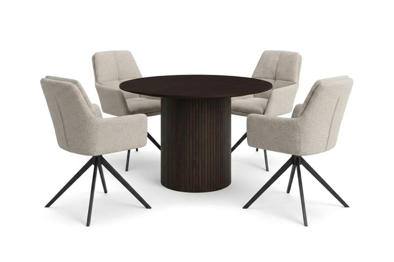 Kopparbo Matgrupp runt 110 cm Rökt Ek med 4 Torsby Matstolar - Rökt ek - Möbler - Matplats - Matgrupp & matbord med stolar