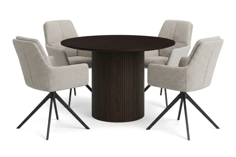 Kopparbo Matgrupp runt 110 cm Rökt Ek med 4 Torsby Matstolar - Rökt ek - Möbler - Matplats - Matgrupp & matbord med stolar