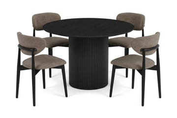 Kopparbo Matgrupp runt 110 cm Svart med 4 Molly Matstolar - Svartlaserad ek - Möbler - Matplats - Matgrupp & matbord med stolar