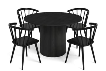 Kopparbo Matgrupp runt 110 cm Svart med 4 Tyrö Matstolar - Svart - Möbler - Matplats - Matgrupp & matbord med stolar