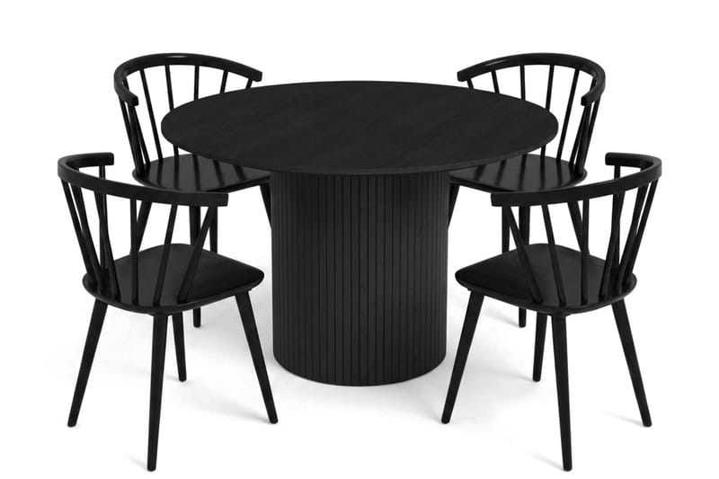 Kopparbo Matgrupp runt 110 cm Svart med 4 Tyrö Matstolar - Svart - Möbler - Matplats - Matgrupp & matbord med stolar
